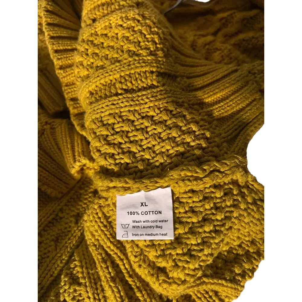 Cable Knit Cowl Neck Oversized Mustard Long Sleeve Sweater - Picture 8 of 9